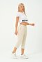 Women's Capri Elastic Waist Relaxed Cut Casual Straight Ecru Capri Pants - 2