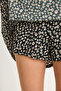 Women's Black Daisy Patterned V-Neck Belted Shorts Mini Dress 60261569 - 7