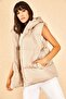 Women's Beige Pocket Hooded Sleeveless Puffer Vest - 5
