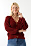 Women's Long Sleeve Buttoned Knitwear Cardigan Burgundy - 2
