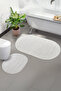 Ellora Cream Oval Bath Mat Set of 2 Leather and Non-Slip Base Soft Textured Machine Washable