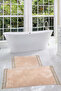 Lunasoft Brown Pompom Fringed Modern Non-Slip Soft Machine Washable Bath Mat Set of 2