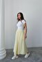 Wide Cut Flared Double Crepe Trouser Skirt with Elastic Waist - Yellow - 5