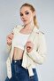 Women's Sleeve Zippered Leather Jacket with Pocket Detail - 2