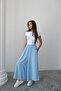 Wide Cut Flared Double Crepe Trouser Skirt with Elastic Waist - Ice Blue - 5
