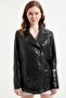 Women's Black Pocket Detailed Genuine Leather Jacket - 4