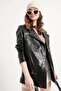 Women's Black Pocket Detailed Genuine Leather Jacket