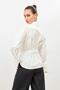 Ecru 100% Cotton Long Sleeve Wide Cut Shirt with Waist Detail and Asymmetrical Closure - 5