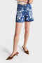Women's Blue Color 1S5-5 White Flower Embroidered Midi Length 100% Cotton Design Denim Shorts - 3