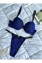 Glittery Navy Blue Supported Push up Bra Panty Set Underwear Set with Heart Accessories - 4
