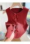 Burgundy Women's Ribbon Detailed Knitwear Vest - 6
