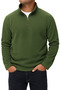Men's Half Zip Long Sleeve Khaki Green Fleece Sweatshirt - 3