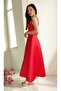 Red Midi Length Satin Evening and Homecoming Dress - 5