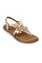 Gold Genuine Suede Floral Flip-Flop Sole Brown Genuine Leather Ankle Strap Women's Sandals - 2