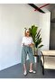 Women's Large Size High Waist Linen Look 100% Cotton Capri W203 - 3