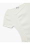 Asymmetrical Cut Gathered Crew Neck Short Sleeve Blouse - 5