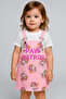Printed Gabardine Fabric Adjustable Strap Girls' Gilet Dress