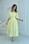 Belted Balloon Sleeve Jacquard Yellow Dress - 3