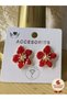 Women's Gold Color Red Flower Model Earrings – Vibrant and Stunning Style - 5