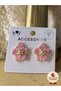 Women's Gold Color Pink Flower Model Earrings – Romantic and Elegant Design - 3
