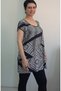 Low Sleeve Black and White Patterned Combed Viscose T-Shirt with Full Size - 3