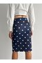 Women's Navy Blue Color Polka Dot Elastic Waist Slit Pencil Skirt Length 65 cm - 3
