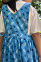 Girl's Cotton Thin Gabardine Long Length Blue Leaf Patterned Hijab Salopet Dress - 5