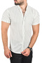 Men's White-Black Slim Fit Lycra Sports Shirt Slim Fit Striped Short Sleeve Shirt 2501218 - 2