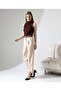 Women's Cream Belted Carrot Cut Fabric Trousers - 4