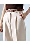 Women's Cream Belted Carrot Cut Fabric Trousers - 3