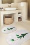 Printed Non-Slip Base Washable Flower Pattern Oval Bath Mat Set of 2 Toilet Seat Covers - 8