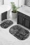 Digital Printed Non-Slip Base Washable Oval Bath Mat Set of 2 Toilet Seat Covers
