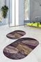 Digital Printed Non-Slip Base Washable Oval Bath Mat Set of 2 Toilet Seat Covers - 6