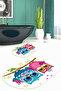 Printed Non-Slip Base Washable Owl Pattern Oval Bath Mat Set of 2 Toilet Seat Covers - 8