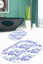 Printed Non-Slip Base Washable Flower Pattern Oval Bath Mat Set of 2 Toilet Seat Covers - 9