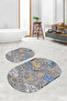 Digital Printed Non-Slip Base Washable Oval Bath Mat Set of 2 Toilet Seat Covers - 7