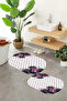 Digital Non-Slip Base Washable Flower Pattern Oval Bath Mat Set of 2 Toilet Seat Covers - 5