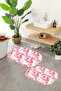 Printed Non-Slip Base Washable Flower Pattern Oval Bath Mat Set of 2 Toilet Seat Covers - 7