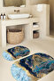 Digital Non-Slip Base Washable Marble Pattern Oval Bath Mat Set of 2 Toilet Mats - 8