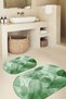 Printed Non-Slip Base Washable Flower Pattern Oval Bath Mat Set of 2 Toilet Seat Covers - 6