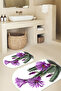 Printed Non-Slip Base Washable Cactus Pattern Oval Bath Mat Set of 2 Toilet Seat Covers - 7