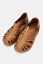 Women's Taba Khaki Leather 35-41-42 Number Strapped Flat Wedge Heels Side Open Sandals - 4