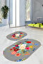 Digital Non-Slip Base Washable Flower Pattern Oval Bath Mat Set of 2 Toilet Seat Covers - 7
