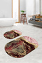 Digital Non-Slip Base Washable Marble Pattern Oval Bath Mat Set of 2 Toilet Mats - 4