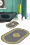 Printed Non-Slip Base Washable Framed Oval Bath Mat Set of 2 Toilet Mats - 3