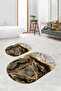 Digital Non-Slip Base Washable Marble Pattern Oval Bath Mat Set of 2 Toilet Mats - 4