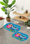 Printed Non-Slip Base Washable Owl Pattern Oval Bath Mat Set of 2 Toilet Seat Covers - 7