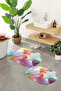 Printed Non-Slip Base Washable Flower Pattern Oval Bath Mat Set of 2 Toilet Seat Covers - 7