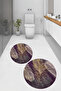 Printed Non-Slip Base Washable Round Bath Mat Set of 2 Toilet Seat Covers - 3
