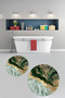 Non-Slip Base Washable Marble Pattern Round Bathroom Mat Set of 2 Toilet Mats
